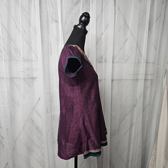 NWT Pothy's Purple Orange Floral Embroidered Ethnic Boho Babydoll Blouse Size XL - Picture 8 of 14